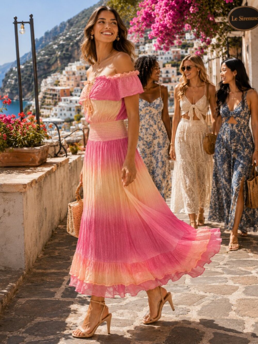 Venus Pink Peach Ombre Off Shoulder Maxi Dress Size M/L - Picture 3 of 4